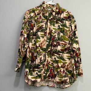 EDC Group Esprit De Corp Mens Medium Western Desert Cowboy Print flannel Shirt